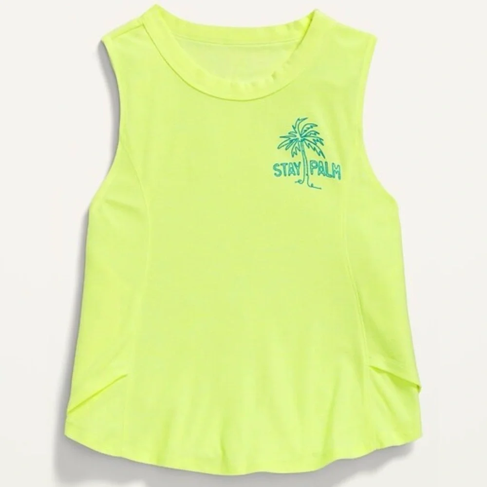 Old Navy Girls Breathe On Active Side Wrap Tank Top in Light Bulb Neon